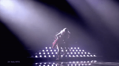 Woman In Red Dress Dancing On Stage GIF