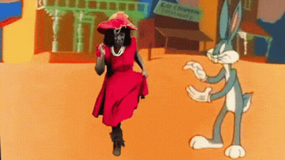 Woman In Red Dress Dancing With Bugs Bunny GIF