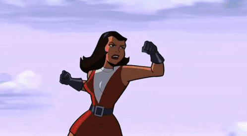 Woman In Red Dress Fighting Monster GIF