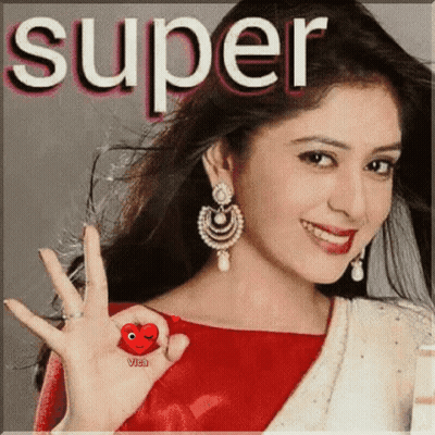 Woman in Red Dress Giving OK Sign With Super