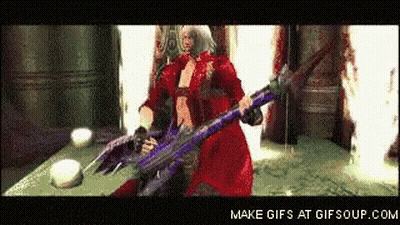 Woman In Red Dress Holding Purple Sword GIF