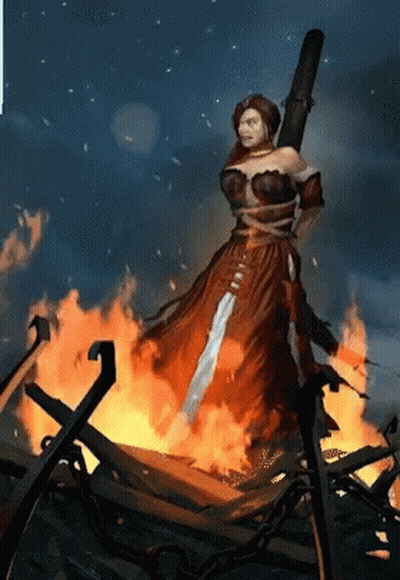 Woman In Red Dress Holding Stick GIF