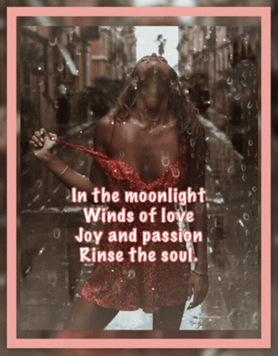 Woman In Red Dress In Moonlight GIF