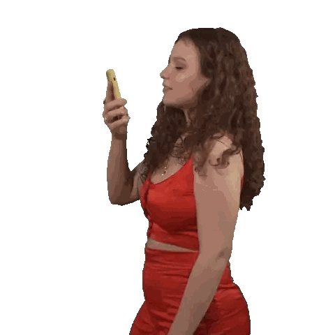 Woman In Red Dress Looking At Phone Sticker