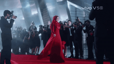 Woman In Red Dress Photographed By Group With Vivo V5s GIF
