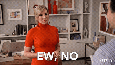 Woman In Red Dress Saying Ew No To Man GIF