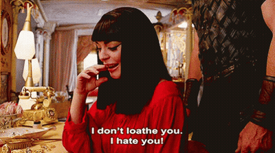 Woman In Red Dress Saying I Don't Loathe You GIF