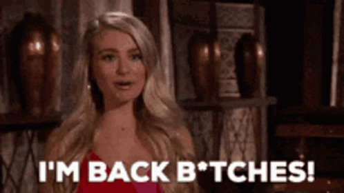 Woman In Red Dress Saying Im Back Bitches GIF