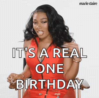 Woman In Red Dress Saying Real Birthday GIF