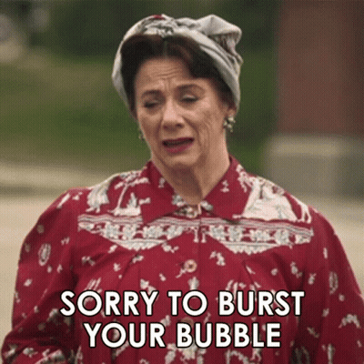 Woman In Red Dress Saying Sorry To Burst Your Bubble GIF