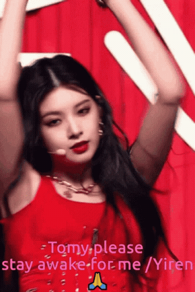 Woman In Red Dress Saying Tomy Please Stay Awake For Me Yiren GIF