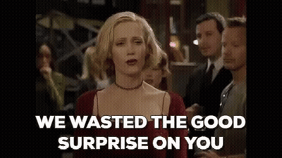 Woman In Red Dress Saying We Wasted The Good Surprise On You GIF