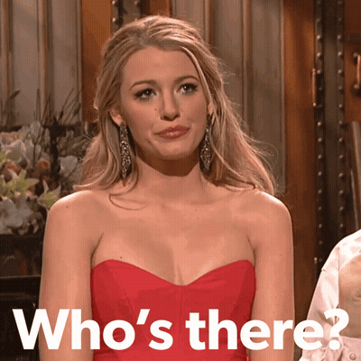 Woman In Red Dress Saying Who's There GIF