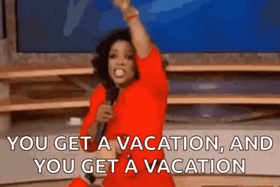 Woman In Red Dress Saying You Get A Vacation GIF