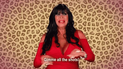 Woman In Red Dress Says Gimme All The Shots GIF