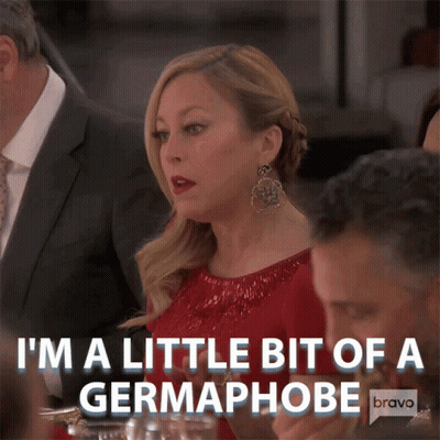 Woman In Red Dress Says I'm A Little Bit Of A Germaphobe Bravo GIF