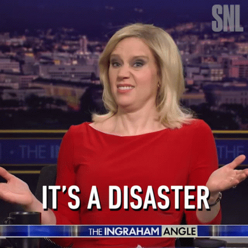 Woman In Red Dress Says It's A Disaster SNL GIF