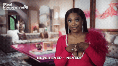 Woman In Red Dress Says Never Ever GIF