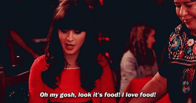 Woman In Red Dress Says Oh My Gosh Look It's Food I Love Food GIF