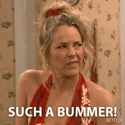 Woman In Red Dress Says Such A Bummer GIF