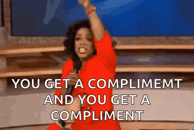 Woman In Red Dress Says You Get A Compliment GIF