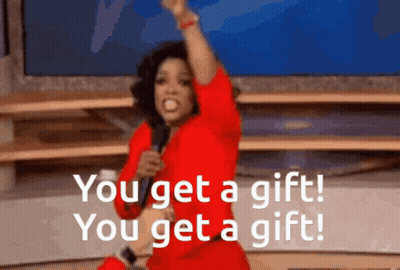 Woman In Red Dress Says You Get A Gift GIF