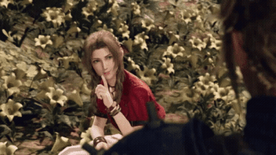 Woman In Red Dress Sitting In Yellow Flowers GIF