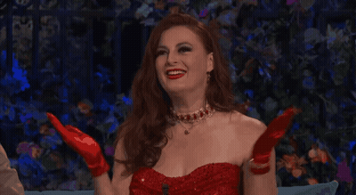 Woman In Red Dress Smiling And Laughing GIF