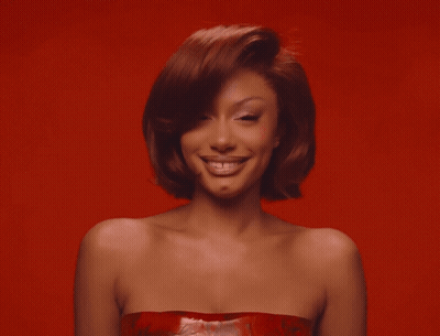 Woman In Red Dress Smiling GIF