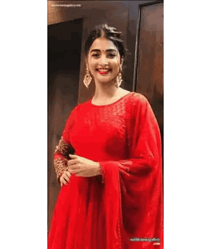 Woman In Red Dress Smiling Sticker