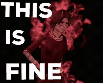 Woman In Red Dress Surrounded By Flames GIF