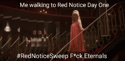 Woman In Red Dress Walking Down Stairs GIF