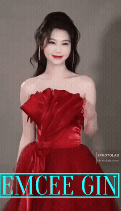 Woman In Red Dress With Emcee Gin GIF