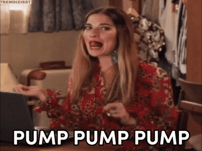 Woman In Red Dress With Mouth Open Saying Pump Pump Pump GIF