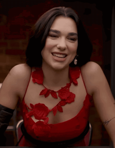Woman In Red Dress With Roses GIF
