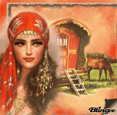 Woman In Red Head Scarf With Horse And Wagon GIF