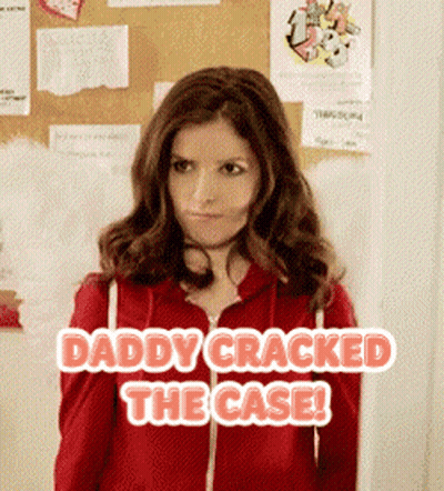 Woman In Red Hoodie In Front Of Daddy Cracked The Case Bulletin Board GIF