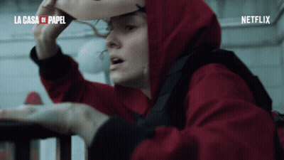 Woman In Red Hoodie Wearing Mask La Casa De Papel GIF