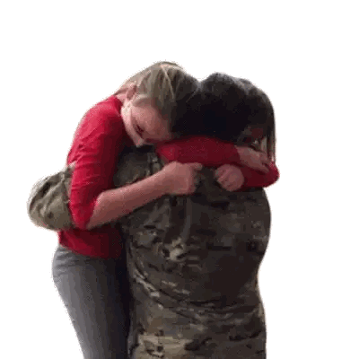 Woman In Red Hugging Soldier Sticker