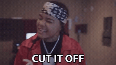 Woman In Red Jacket And Bandana Talking About Cutting It Off GIF