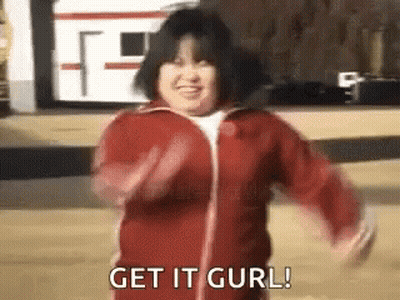 Woman In Red Jacket Dancing Saying Get It Curl GIF