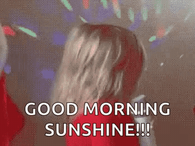 Woman In Red Jacket Dancing With Good Morning Sunshine GIF