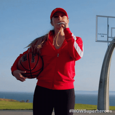 Woman In Red Jacket Holding Wilson Basketball And Blowing Whistle GIF