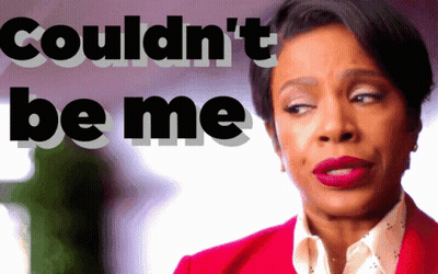 Woman In Red Jacket Saying Couldn't Be Me GIF