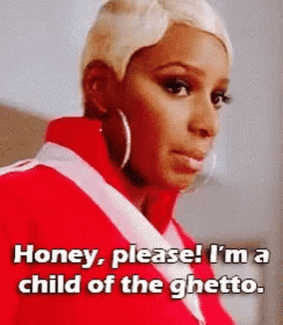 Woman In Red Jacket Saying Honey Please I'm A Child Of The Ghetto GIF
