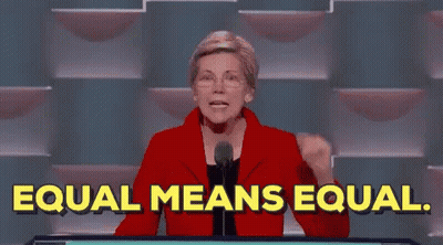 Woman in Red Jacket Says Equal Means Equal