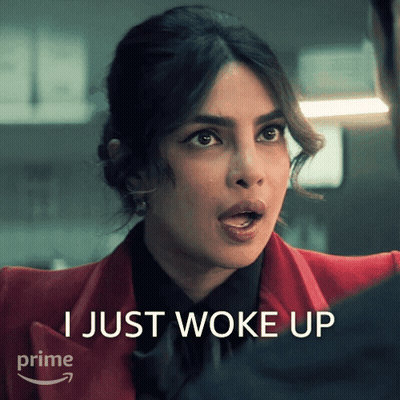 Woman In Red Jacket Says I Just Woke Up In Front Of Man GIF