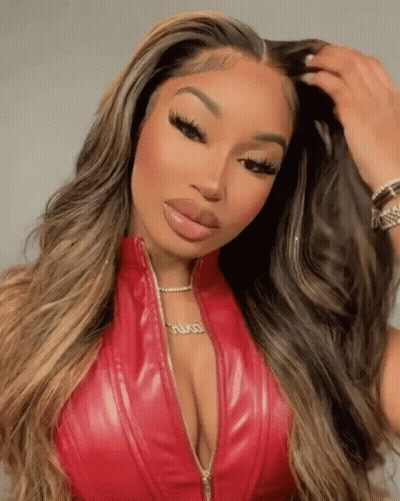 Woman In Red Leather Top With Silvia Necklace GIF