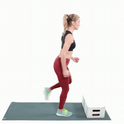 Woman In Red Leggings Running On Yoga Mat GIF