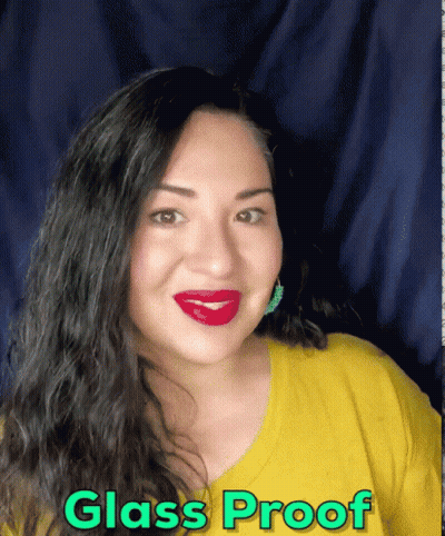 Woman In Red Lipstick Yellow Shirt Saying Glass Proof GIF